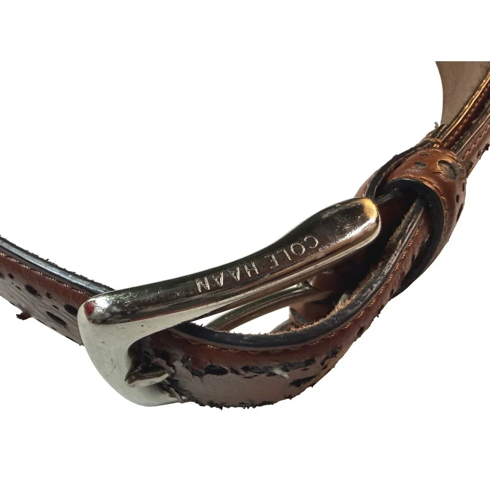 Cole Haan Leather Brogue Belt Mens 36 Brown Perforated Wingtip